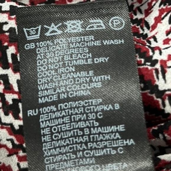 Reiss Red Multicolor Ruffle Bell Long Sleeve Mock Neck Printed Blouse Top Size 0 - Picture 5 of 5